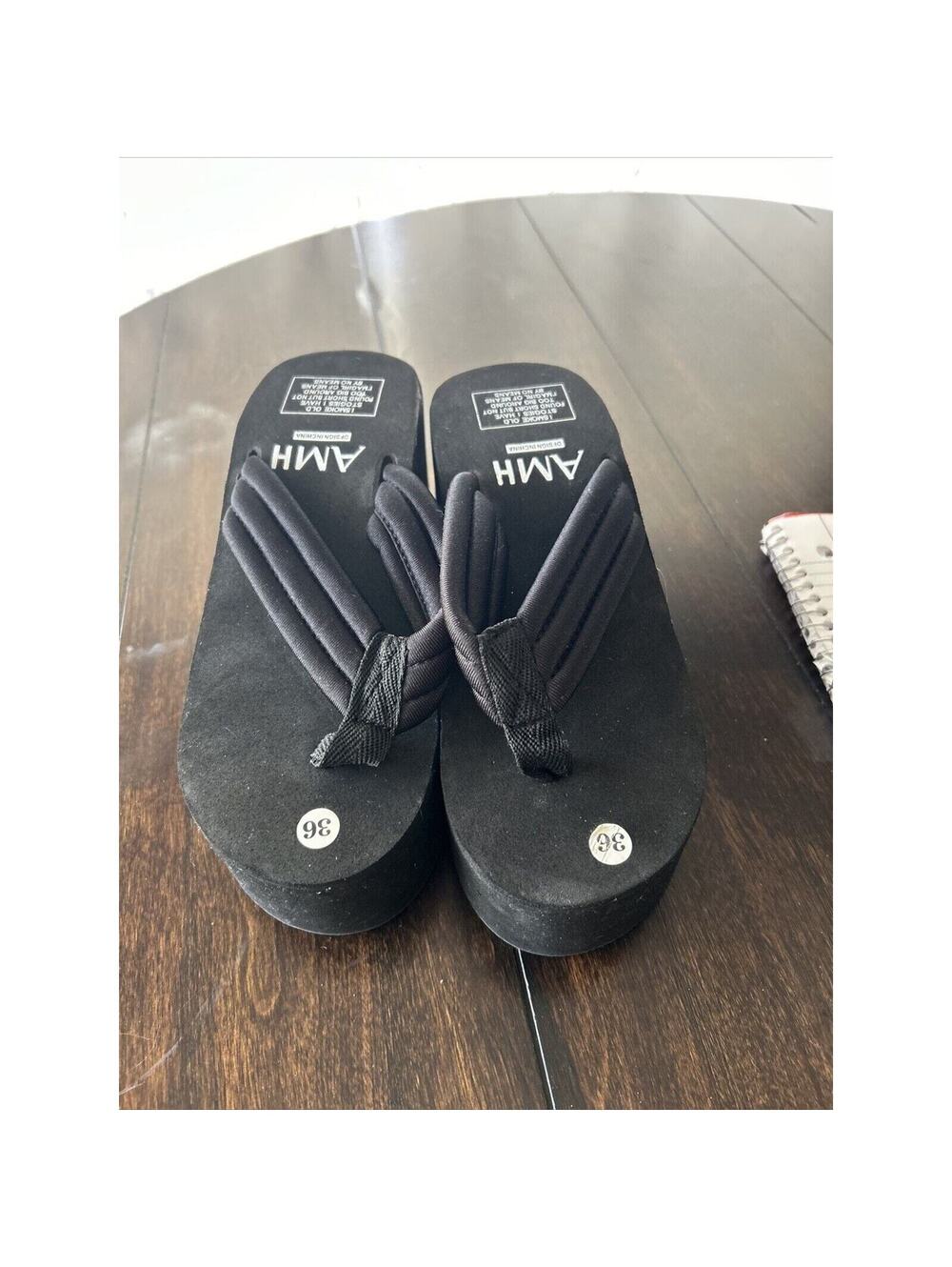 Amh Black Platform Sandals Size 36 4 Y2K 90’s Gen Z Heel New With Defects